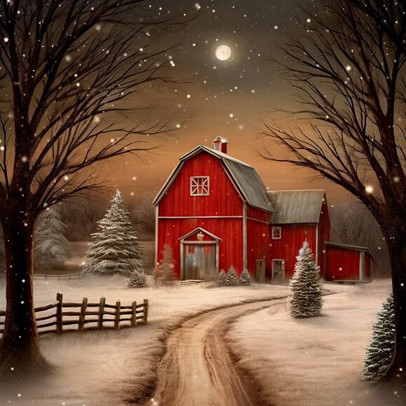 Animated Farm Winter Christmas Prints 11x14 Matted Snowy Landscape - Picture 6 of 6